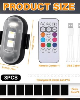 Wireless LED Lights, WDKXCN 8 Pieces Strobe Drone Light, 8 Colours LED Flash Light with Remote Control, LED Aeroplane Flash Lights, Flylights, Underbody Lighting for Car, Motorcycle, Drone, Scooter