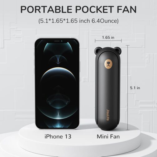 JISULIFE Handheld Mini Fan 3 in 1 with 4500 mAh Power Bank USB Battery Small Battery Operated Max 37 Hours Runtime Portable Fan Torches Function Black – Bild 7