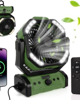 ELZO 20000 mAh Camping Fan, Rechargeable Table Fan, USB Fan with LED Light & Hook, 270° Rotation with Remote Control, Clip Fan for Outdoor Camping Power Outage Fishing Hurricane