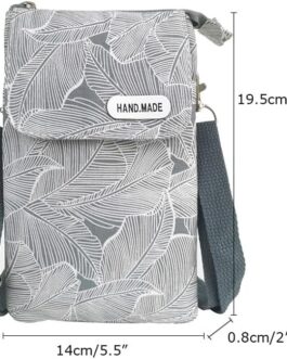 fanshu Shoulder bag for mobile phone and purse, canvas shoulder bag for mobile phone, women’s retro phone bag, crossbody mobile phone bag, genuine leather (grey)
