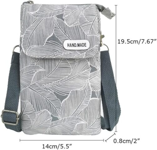 fanshu Shoulder bag for mobile phone and purse, canvas shoulder bag for mobile phone, women's retro phone bag, crossbody mobile phone bag, genuine leather (grey) – Bild 2