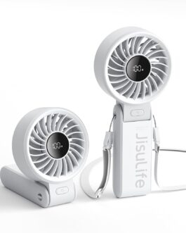 JISULIFE Life7 Handheld Fan, Powerful Portable Fan with LED Display, 19.5 Hours Maximum, 5000 mAh, 3-in-1 Hand/Desk/Neck Fan, Mini Fan for Travel (Grey)