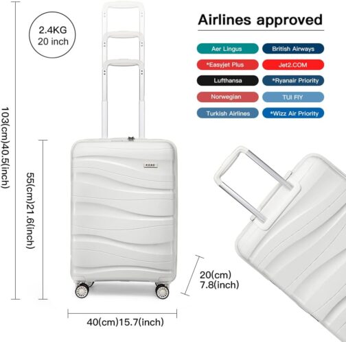 KONO Trolley Case with Beauty Case, 100% PP Suitcase Set, cream white – Bild 3