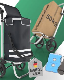Heimfleiss® Foldable Shopping Trolley with 56 L Volume [+ Spare Wheels] | Foldable Shopping Trolley with 50 kg Load Capacity | Lightweight Shopping Bag with Wheels | Hackenporsche Shopping Trolley