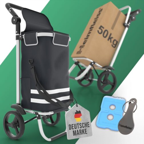 Heimfleiss® Foldable Shopping Trolley with 56 L Volume [+ Spare Wheels] | Foldable Shopping Trolley with 50 kg Load Capacity | Lightweight Shopping Bag with Wheels | Hackenporsche Shopping Trolley