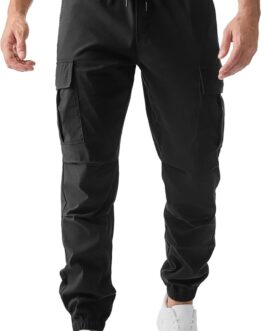 JMIERR Men’s Cargo Trousers, Long Joggers, Sports Trousers, Elastic Waist with Drawstring, Sweat Trousers for Men with Pockets