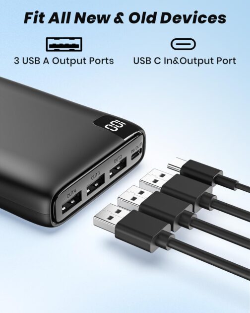 Riapow Powerbank 26800 mAh External Battery, 3.0 A USB C Fast Charging Portable Charger with LED Display, Mobile Phone Charger, 4 Outputs, USB Ports for iPhone, Samsung, Tablet and More – Bild 7