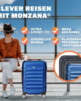 Monzana® Baseline Set of 4 Suitcases – Choice of Colours – Sizes S, M, L, XL – Gel Handles, Combination Lock – Travel Suitcases – Set of Trolley Suitcases, blue