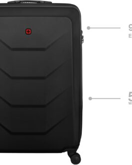 WENGER Prymo 4 Wheel Hard Shell Suitcase Trolley Carry On Luggage Security Lock Women Men Travel Holiday, black, Hardside Expandable Luggage with Wheels