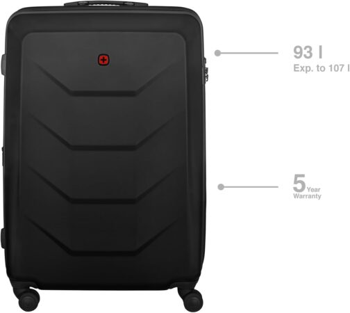 WENGER Prymo 4 Wheel Hard Shell Suitcase Trolley Carry On Luggage Security Lock Women Men Travel Holiday, black, Hardside Expandable Luggage with Wheels – Bild 2