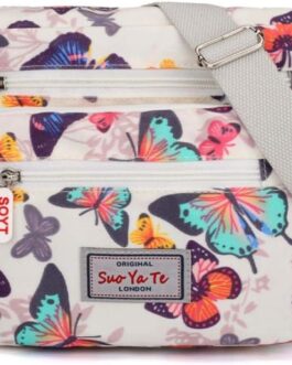 Crossbody Handbag for Women: Multiple Pockets Shoulder Bag Nylon Waterproof Travel Handbag for Water Bottle Phone Shopping Hiking Daily Use Grey One Size, butterfly, Retro chic