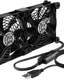 ELZO 2 in 1 Dual USB Fan 120 mm 5 V, Double USB Fan 120 mm PC Computer Fan with 3 Adjustable Speeds 12 cm with 8 Shock Absorbing Feet for PS5 PS4/Laptop/TV Box/Router