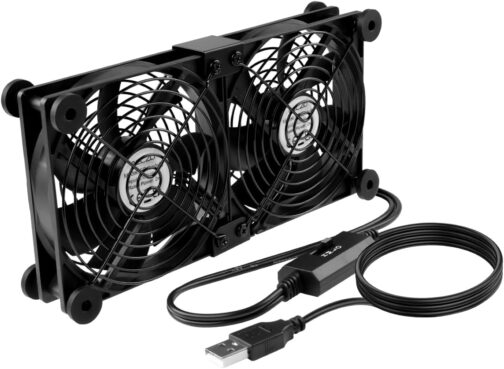 ELZO 2 in 1 Dual USB Fan 120 mm 5 V, Double USB Fan 120 mm PC Computer Fan with 3 Adjustable Speeds 12 cm with 8 Shock Absorbing Feet for PS5 PS4/Laptop/TV Box/Router