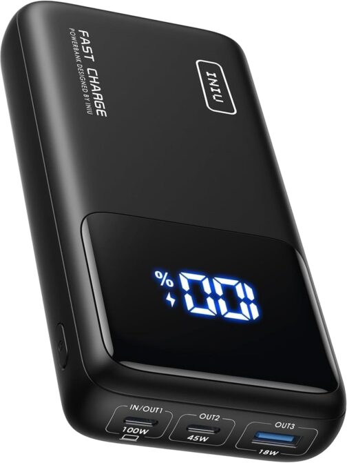 INIU Laptop Power Bank, 100 W 25000 mAh Power Bank, USB-C Input & Output, Small External Mobile Phone Batteries, Compatible with MacBook, Surface, iPad, Fire TV Stick, Camera, DJI, iPhone 16 15 14