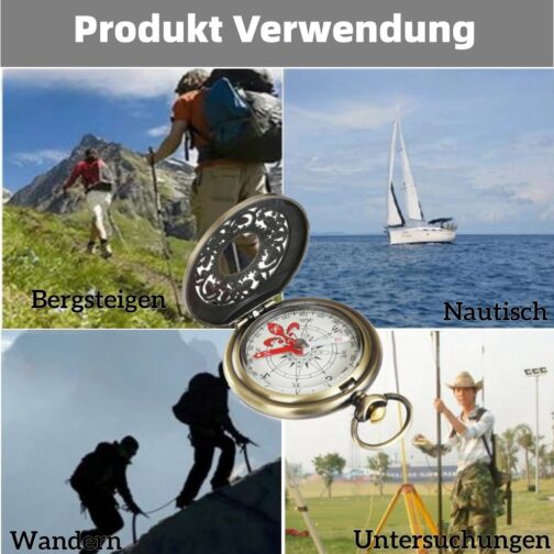 JUXINE Outdoor Compass with Metal Chains, Compass Hiking, Waterproof Brass Camping Tool Metal Pocket Children's Compass, Durable, Shockproof, Waterproof, Hollow Brass for Outdoor Navigation – Bild 4