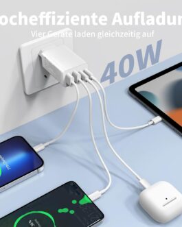40 W USB C Adapter, 2 Pack 4 Ports USB C Charger for iPhone 16 15 14 Plus Pro Max 13 12 11 SE, iPad, PD 3.0 iPhone Fast Charger, iPhone Power Adapter USB Plug USB Power Supply (without Charging Cable)