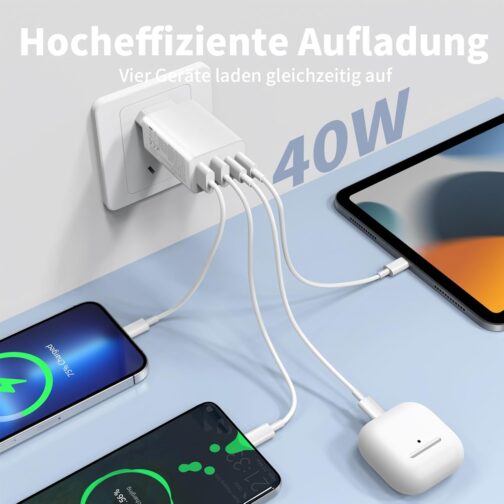 40 W USB C Adapter, 2 Pack 4 Ports USB C Charger for iPhone 16 15 14 Plus Pro Max 13 12 11 SE, iPad, PD 3.0 iPhone Fast Charger, iPhone Power Adapter USB Plug USB Power Supply (without Charging Cable) – Bild 2