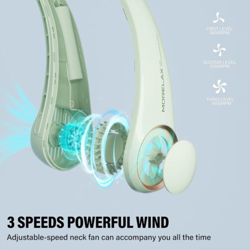 Morelax Portable Mini Neck Fan USB with 360° Airflow, 4000 mAh Battery, USB Charging, 3 Speed Levels, Quiet Operation, Ideal for Outdoor, Travel & Home, Green – Bild 5