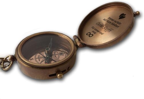 Personalised Compass Brass Vintage Look with Desired Engraving Your Name and Text Various Designs Great Gift Idea Leather Case Wooden Box – Bild 2