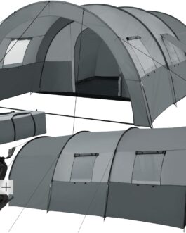 tectake® Tunnel Tent, 6 People, Family Tent, Large Tent with Awning and Groundsheet, UV Protection, Camping Tent with Carry Bag, 350 x 480 x 195 cm, Dark Grey/Light Grey