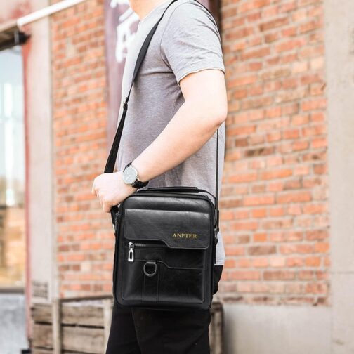 ANPTER Shoulder Bag, PU Leather, Men's Shoulder Bag, Side Bag, Crossbody Vintage Shoulder Bags, Mobile Phone Bag, Messenger Bag, Shoulder Bag, Black Shoulder Bags, M, Retro – Bild 6
