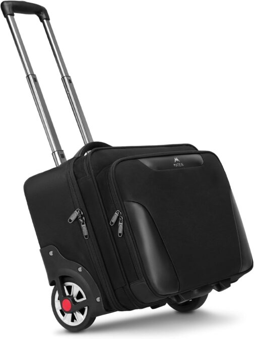 MATEIN Business Trolley with Large Wheels, Laptop Trolley 17.3 Inch with 3 Packing Cubes, Pilot Case with Wheels, Waterproof, Briefcase with Wheels for Men, Travel, Work, School, Black