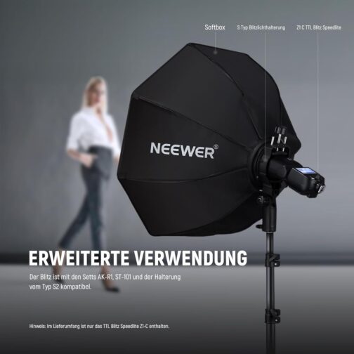 NEEWER Z1-C TTL Flash Speedlite Round Head Flash Light for Canon DSLR Cameras, 76Ws 2.4G 1/8000s HSS, 10 Levels LED Adjustment Lamp, Speedlight with 2600 mAh Lithium Battery, Recycling in 1.5s Flash – Bild 8