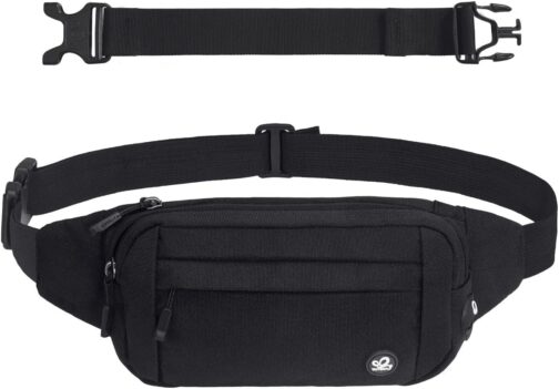 WATERFLY Bum Bag Waist Bag Men Women: Small Belt Bag Sport Bum Hip Bag Men Women Waist Fanny Pack with Extension Strap for Travel Hiking Dog Training Outdoor, black, money belt – Bild 7