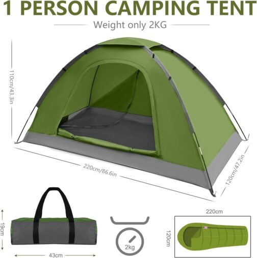 1 Personen Camping Zelt - Leicht Kuppel Campingzelt Rucksackzelt mit Anti Moskito Klarsicht Fenster Bildschirm 3000 mm Wasserdicht, Einfache Installation für Camping Outdoor Wandern – Bild 2