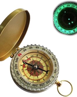 VZU Outdoor Compass, Golden Brass Compass with Retro Design, Waterproof, Luminous Numerals, Navigation Compass for Hiking, Camping, Hunting, Climbing, Backpacking