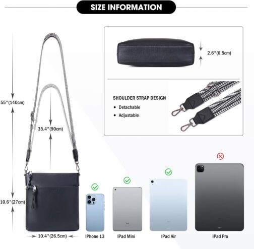 Roulens Medium Women's Shoulder Bags, Lightweight Women's Vegan Leather Shoulder Bag, Crossbody Bags for Women with Adjustable Removable Wide Strap, A-Black, Contemporary – Bild 3