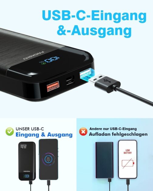 Power Bank 27,000mAh 22,5W Externer Handyakku PD20W Schnell Aufladende Powerbank USB C mit LCD Display Tragbares Ladegerät für Smartphone Tablets – Bild 5