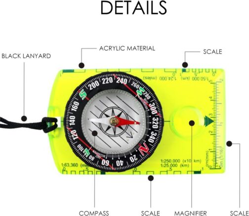 1 Piece Fluorescent Green Compass and 2 Pieces Silver Whistle Outdoor Accessories Hiking Compass Mini Compass Camping Gear Kids Compass Portable Compass – Bild 3