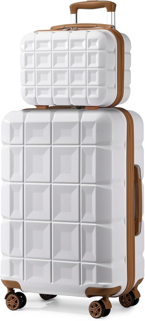 KONO Luggage Sets Suitcase Set 2-Piece Hand Luggage Suitcase with Beauty Case, White