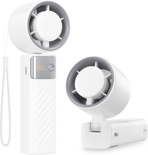DDHTSAL USB Mini Foldable Fan - 4000 mAh Rechargeable Handheld Fan with Lanyard, 1-199 Multi-Level Speed Control, Portable Fans for Going Out | Home | Work