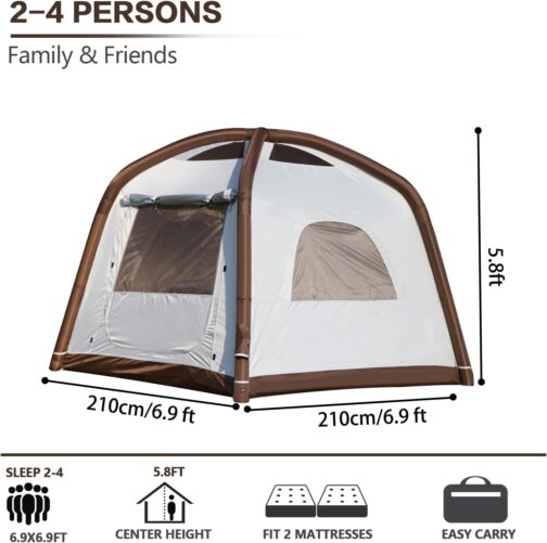 DanCoom Inflatable Tent 2/4/6/8 Person Tents for Camping, Big Air House Tent Contains Rainfly, Easy Setup Large Inflate Tents for Outdoor Camping, Glamping Tents Large Apse – Bild 6
