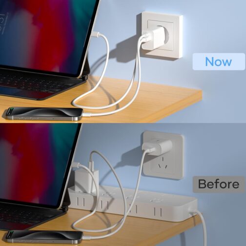 USB C Charger, 20 W 2 Port USB C Adapter with USB-C and USB-A Fast Charger Travel USB C Charger PD3.0 Charger Compatible with iPhone 16/16 Pro/16 Pro Max/16 Plus/15/14/13/SE/Pro/iPad White – Bild 7