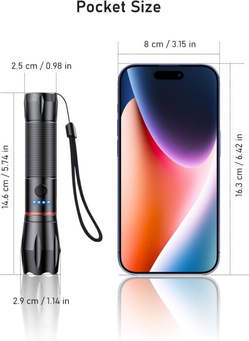 Blukar LED Torch Rechargeable, 2000 Lumens, Extremely Bright Zoomable Torches with 5 Light Modes and Long Operating Time, IPX6 Waterproof Hand Lamp for Camping, Hiking, Fishing, Outdoor, Emergency – Bild 7