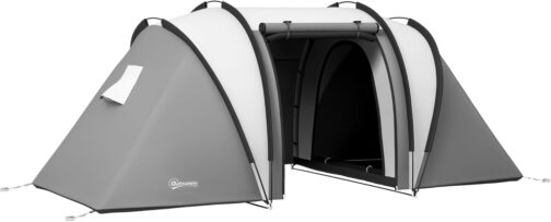 Outsunny Camping Tent for 4-5 People Lightweight Water-Repellent Family Tent with 3 Room Side Door Window, Tent with 3000 mm Water Column Tunnel Tent Dome Tent for Camping Travel Garden