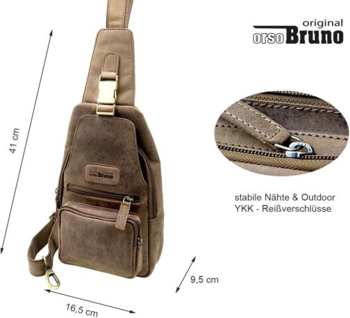 Leather Shoulder Bag Men's Women's Sling Chest Crossbody Bag Shoulder Bag Chest Men's Bag Leather, brown, M, Utility – Bild 3