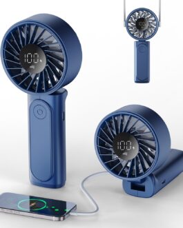 Peiyuu Portable Handheld Fan, Neck Fan, Mini Desk Fan, 4000mAh Long Battery Life, Safe and Reliable, 6 Speed Visual Adjustment (Blue)