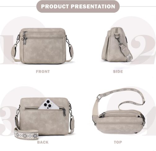 MUIIKOLA Shoulder bag ladies, shoulder bag women's medium size bag women's shoulder bag, shoulder bag women's leather, soft wide strap, B-beige grey, Fashionable – Bild 2
