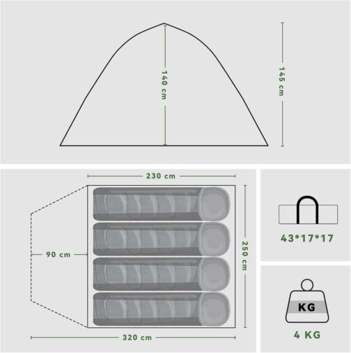 Camping Tent with Porch, Tents Camping Tent for 2-4 Person, PU5000 Waterproof Tent for Camping, Travel, Trekking, Garden, Dome Tent, Ultralight Backpacking 2025 Upgrade – Bild 2