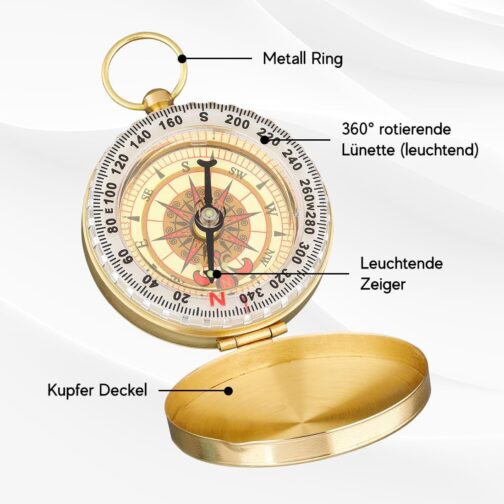 polar-effekt Gold Metal Compass with Engraving - Gift Idea for Birthday - for Outdoor Lovers - Portable Hiking Compass – Bild 6