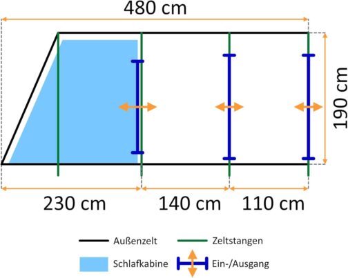 CampFeuer Multi Tent for 4 People, Tunnel Tent with Huge Anteroom, 5000 mm Hydrostatic Head, Camping Tent with Groundsheet and Adjustable Front Wall, Group Tent, Family Tent – Bild 3