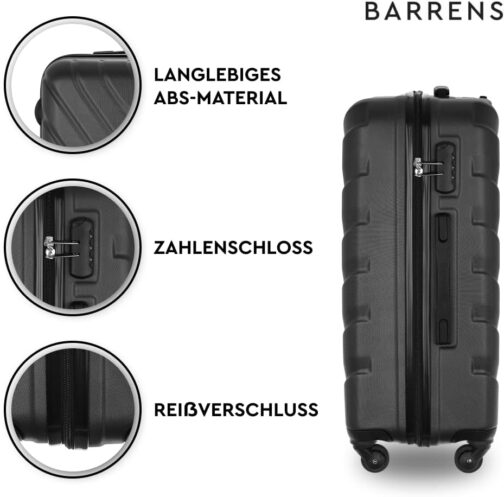 BARRENS Suitcase | ABS Material | Cipher Lock | Flexible Handle | 360 Degree Wheels |, black, Hard shell – Bild 5