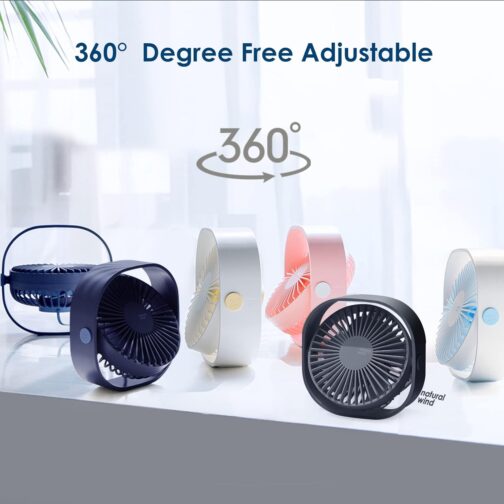 Simpeak USB Fan, Mini USB Table Fan, Small Fan Quiet, 3 Speed 360 Degree Rotation, Desk Fan for Office, Camping, Picnic, Trips - Blue – Bild 4