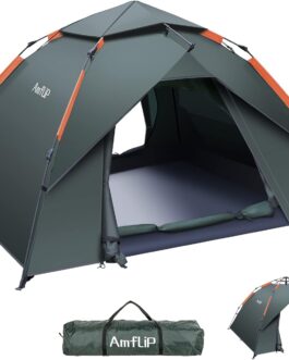Amflip Camping Tent Automatic 3 Man Instant Tent Pop Up Dome Tent 4 Seasons Waterproof & Windproof Camping Tent with Removable Outer Tent Tarpaulin for Families, Camping