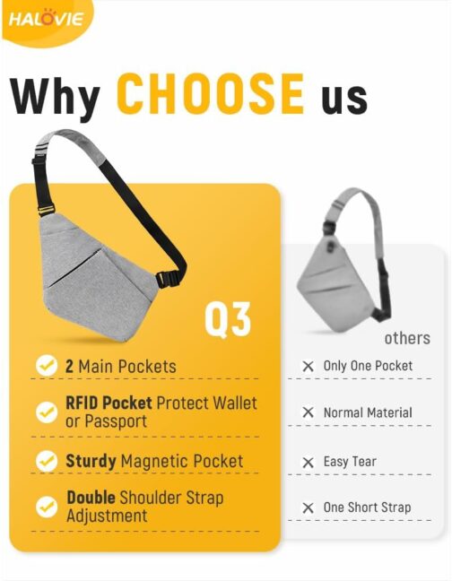 HALOVIE Chest Pocket with RFID Protective Compartment Men's Large Shoulder Bag Anti-Theft Bag Sling Bag for Everyday Commuting and City Trips, Urbanq3-grey – Bild 5