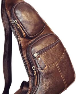 Xieben Leather Shoulder Bag Sling Chest Bag Crossbody Pack for Men Women